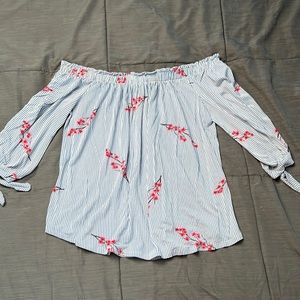 Striped blue and white over the shoulder shirt